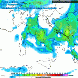 Situazione secondo il modello americano GFS che vede un piccolo minimo a sud della Marsica, foriera di tempo instabile con pioggia e neve a quote basse per il periodo.