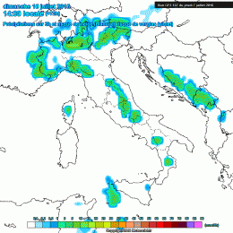 Modello GFS: possibilità di temporali sull'area Marsicana nel primo pomeriggio di Domenica 10 Luglio