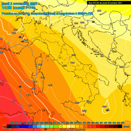 In figura la situazione a 500hpa sull'Italia nella giornata di Domenica. Tempo discreto sulla Marsica, ma tutto sommato non male e non freddo. Venti da sud-ovest.