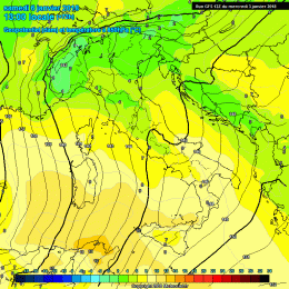 In figura la situazione ad 850 hpa prevista secondo GFS per la giornata di Sabato 6 Gennaio, l'Epifania. Temperature miti e venti da sud.