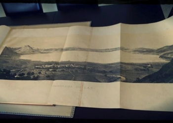 Litografia del lago Fucino eseguita da Brissé
