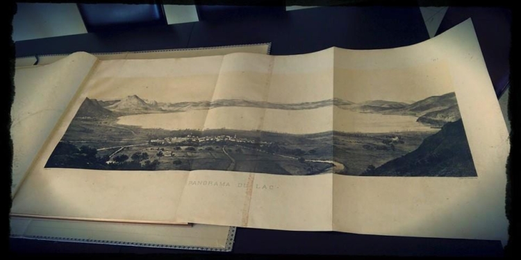 Litografia del lago Fucino eseguita da Brissé