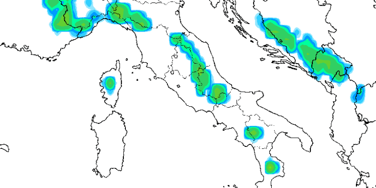 Modello GFS: possibilità di temporali sull'area Marsicana nel primo pomeriggio di Domenica 10 Luglio