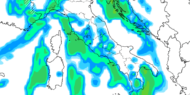 Nel modello GFS si nota come nelle primissime ore di Sabato 19, le piogge potranno interessare dei settori interni dell'Abruzzo, quale anche quello della Marsica