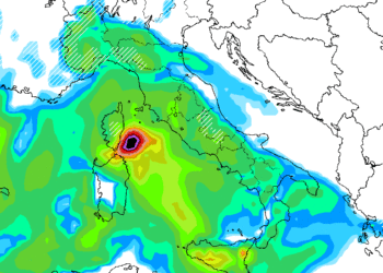 Il modello GFS mostra le precipitazioni previste per la notte tra Lunedì e Martedì, a carattere moderato e con nevicate oltre i 1500m circa di quota