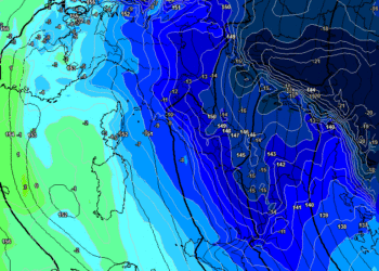 Nel modello GFS in figura, i valori ad 850 hpa previsti per Sabato mattina. Punte di - 14°c ad 850 hpa, quindi farà molto molto freddo