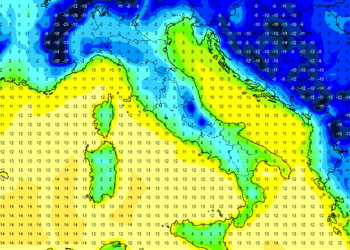 Il modello americano GFS mostra le temperature al mattino alle ore 7:00 sull'Italia. Nella Marsica avremo valori ampiamente sotto lo zero