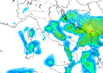 Il modello GFS per le prime ore di Sabato 25 Febbraio. Si nota il maltempo a carattere moderato anche sulla Marsica, con piogge e nevicate oltre i 700 m circa