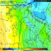 Il modello GFS ci mostra i valori del campo termico ad 850 hpa per la mattina di Sabato. Si notano le correnti di provenienza nord-orientali, fredde, ed appunto con valori ad 850hpa sui -2°c