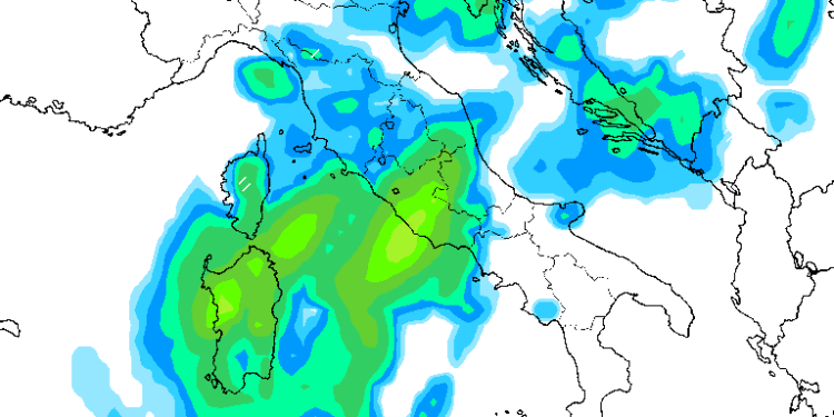 Il modello GFS mostra le piogge previste per la mattina di Domenica 5 Marzo, sull'area Marsicana