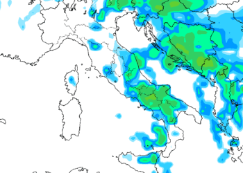 Nella mappa, la situazione prevista per Domenica 16, giorno di Pasqua. Cielo nuvoloso con delle precipitazioni anche sul settore Marsicano