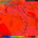 La situazione secondo GFS, per la giornata di Domenica 27 Agosto, ad 850 hpa. Si notano i valori ad 850 hpa sui 24°c, proprio in corrispondenza del Parco Nazionale d'Abruzzo.