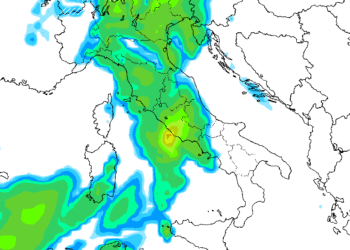 La situazione delle precipitazioni previste da GFS nella giornata di Domenica 10 Settembre. Sulla Marsica fenomeni in qualche caso tra moderato e forte.