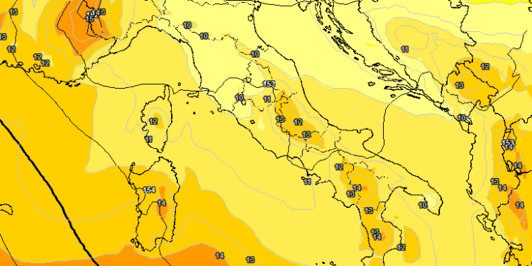 Nella figura la situazione secondo GFS ad 850 hpa nella giornata di Domenica 24 Settembre. Temperature gradevoli, in un contesto meteo buono al mattino, mentre addensamenti nel pomeriggio.