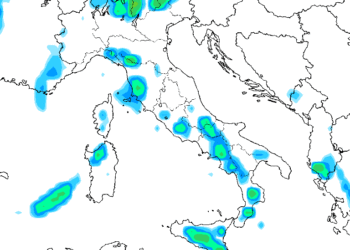 In figura la situazione dei fenomeni secondo GFS nel pomeriggio di Domenica 1 Ottobre. Si nota la possibilità di qualche pioggia nell'area del Parco Nazionale.