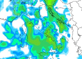 Il modello GFS mostra la situazione delle precipitazioni nella giornata di Lunedì 6 Novembre. Piogge a carattere moderato su tutta la Marsica, anche forti nelle ore tra la sera e la notte.