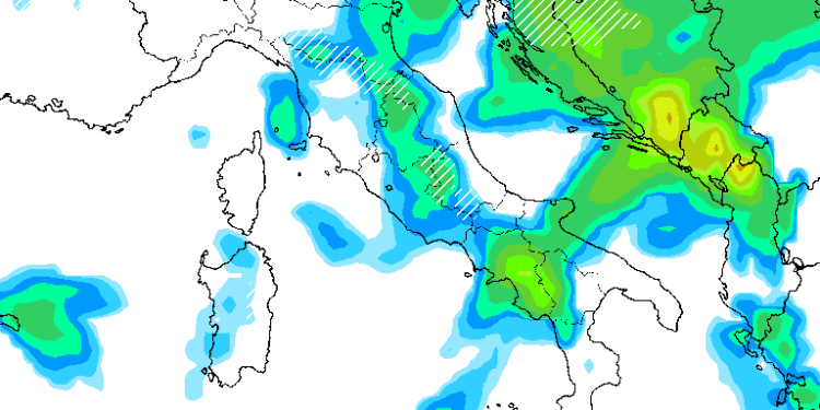 In figura la situazione delle precipitazioni viste da GFS nella giornata di Sabato 3 Febbraio. Piogge e nevicate oltre i 1200 m circa sui settori Marsicani.