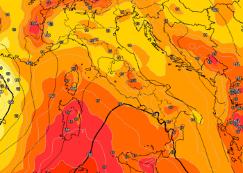 Le temperature ad 850 hpa previste per le ore centrali di Domenica 3 Giugno. Caldo nella Marsica, con qualche addensamento e fenomeno prima di sera, a carattere sparso sui rilievi del Parco Nazionale.