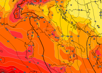 La situazione prevista ad 850 hpa nelle ore centrali della giornata. Bel tempo e clima estivo su tutta la Marsica.