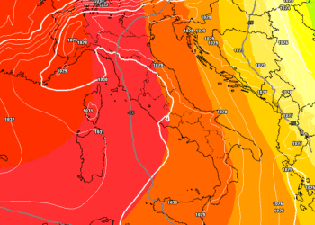 La situzione a 500 hpa secondo GFS per Domenica sera alle ore 19:00 a 500 hpa. Geopotenziali piuttosto elevati, le quali garantiranno tempo stabile e soleggiato su tutto il territorio Marsicano.