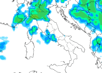 La possibile situazione delle precipitazione nelle ore centrali di Domenica. Qualche rovescio sarà possibile sui confini con il Lazio, ma le precipitazioni saranno in estensione nelle ore successive.