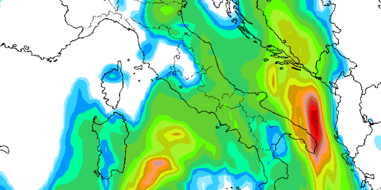 La possibile evoluzione sotto l'aspetto precipitativo per le ore centrali di Martedì 12. Piogge in qualche caso forti su tutto il territorio abruzzese, Marsica compresa.