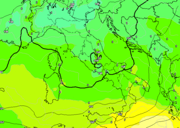 La situazione ad 850 hpa prevista per le ore centrali di Domenica 26 Gennaio. Sulla Marsica avremo valori sui 3°c ad 850 hpa, in un contesto tra variabile e nuvoloso, ma con scarse possibilità di piogge.