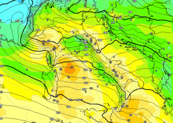 Nella figura la situazione ad 850 hpa prevista per Martedì 11. Correnti occidentali e clima non freddo anche sul territorio marsicano.