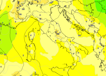 La situazione per Domenica 12, giorno di Pasqua nelle ore centrali, ad 850 hpa. Temperature primaverili con cielo poco nuvoloso se non addirittura sereno.