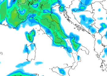 La possibile situazione prevista da GFS per il pomeriggio di Martedì 28. Tornano le precipitazioni a carattere di rovescio su buona parte della regione.