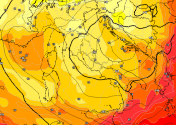 Temperature in calo nei prossimi giorni anche sulla Marsica. La carta è riferita a Mercoledì 5 Agosto alle ore 02:00, in cui sul comprensorio ci sarà un campo termico ad 850 hpa sui 10/11°c.