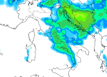 La possibile situazione nel pomeriggio di Mercoledì, in cui delle precipitazioni a carattere moderato potranno essere presenti sul territorio marsicano.