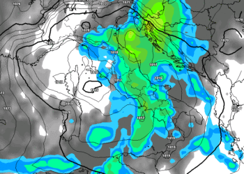 La situazione secondi il modello americano GFS per la serata di Lunedì. Possibilità di piogge moderate sul territorio marsicano.