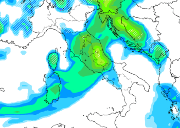 La situazione delle precipitazioni previste durante il pomeriggio di Lunedì 28. Da come si vede, anche di forte intensità sulla Marsica.