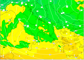 La situazione ad 850 hpa ed anche 500 hpa come si evince dalla mappa per Martedì 16. Sarà una giornata con tempo instabile ove qualche fiocco potrà scendere anche sul Fucino.