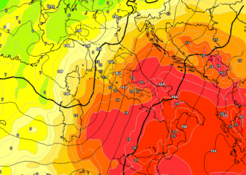 La situazione prevista per Lunedì 24 ad 850 hpa. Giornata simil estiva anche sulla Marsica.