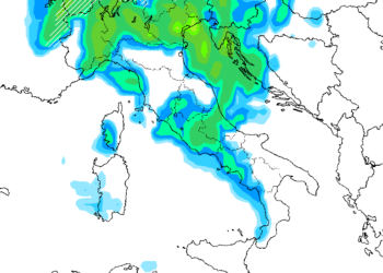 Ecco la possibile situazione prospettata al momento dal modello americano GFS che vede dei rovesci moderati nella notte tra Martedì e Mercoledì