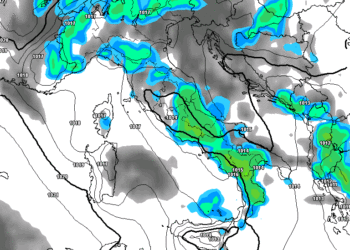 La situazione prevista da GFS per il primo pomeriggio di Martedì 8 Giugno. Condizioni di tempo molto instabile su tutta la regione con rovesci tra moderati e forti.