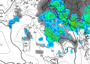 La possibile evoluzione a 120 ore, pomeriggio di Giovedì, con dei rovesci anche sul territorio marsicano di moderata entità.