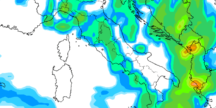 La possibile situazione delle precipitazioni nel corso del primo pomeriggio di Mercoledì 6 Ottobre