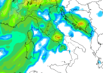 La possibile situazione al momento secondo il modello americano GFS che vede delle precipitazioni abbondanti sul territorio marsicano.