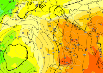 La situazione ad 850 hpa prevista da GFS per le ore centrali della giornata di Domenica 7. Condizioni di tempo discreto con ampie schiarite e temperature molto miti.