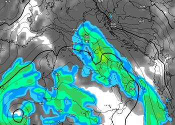 La possibile situazione prevista da GFS nelle ore del primo pomeriggio di Martedì. Saranno possibili dei rovesci tra moderati e forti su tutto il comparto marsicano.