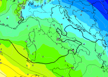 La situazione ad 850 hpa prevista dal modello americano GFS. Tempo discreto con temperature tuttavia un pochino basse, specie nei valori minimi.