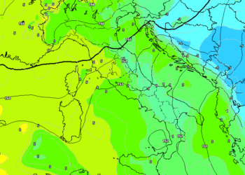 La possibile situazione secondo il modello americano GFS per Mercoledì alle ore 13:00. Tempo abbastanza buono, ma infiltrazioni di aria un pochino fredda da est