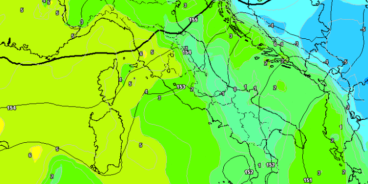 La possibile situazione secondo il modello americano GFS per Mercoledì alle ore 13:00. Tempo abbastanza buono, ma infiltrazioni di aria un pochino fredda da est