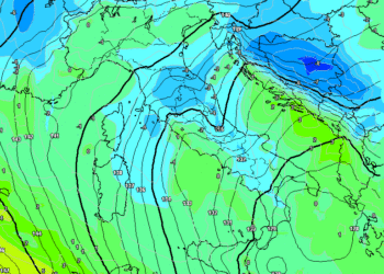 La situazione ad 850 hpa prevista per Lunedì 10 Gennaio ove sarà possibile qualche nevicata sparsa anche sul Fucino