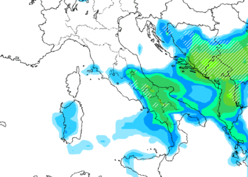 In figura la possibilità di fenomeni nel pomeriggio di Lunedì 7.