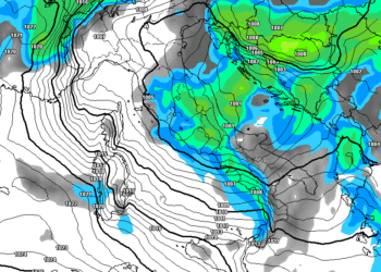 Le precipitazioni secondo il modello americano GFS per la sera di Lunedì 21. Al momento appaiono di moderata intensità, ma tuttavia si tratterà di un veloce passaggio.