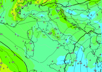 La situazione ad 850 hpa prevista da GFS nel primo pomeriggio di Martedì 22. In Abruzzo bel tempo, ma con un pò di freddo.